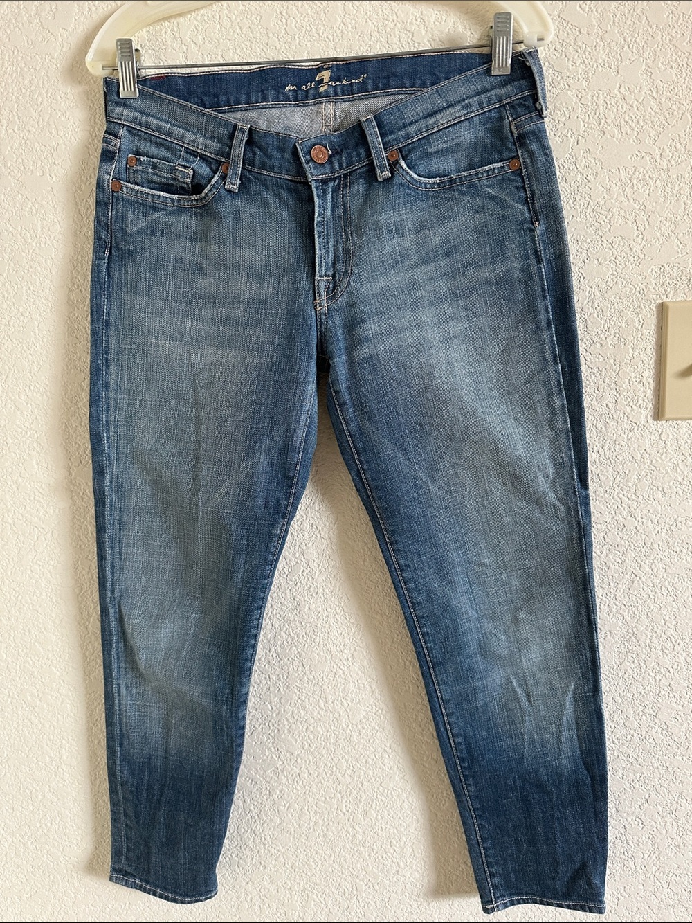 7 For All Mankind Joyce Women’s Blue Skinny Jeans Washed Indigo Sz 29, 32” waist